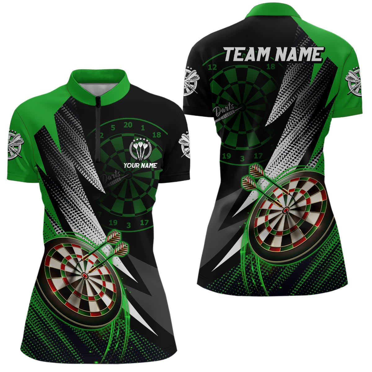 Dames Darts Trui met Kwart Rits in Groen en Zwart L868