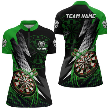 Dames Darts Trui met Kwart Rits in Groen en Zwart L868