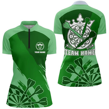 Op maat gemaakte Dames Groene Darts Poloshirt met Rits Y82