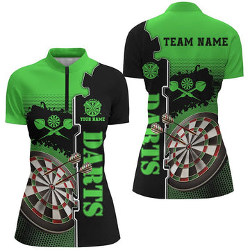 Dames Quarter Zip Shirt in Groen en Zwart - L1296