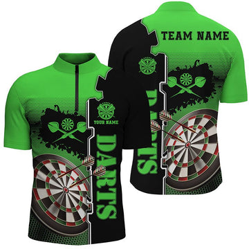 Groene en Zwarte Dartshirt met Rits voor Mannen L1448