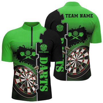 Groene en Zwarte Dartshirt met Rits voor Mannen L1448