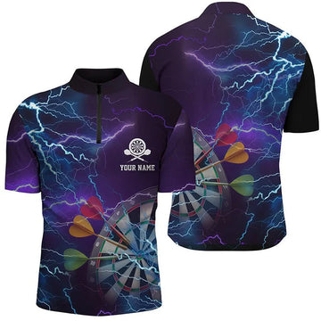 Heren Blauw-Paarse Bliksem Darts 1/4 Zip Trui Q2407