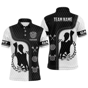 Heren Darts Polo Jersey met 3D Print in Zwart-Wit L1295