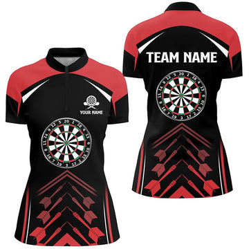 Dames Rood Zwart Liefde Darts 1/4 Zip Trui U71