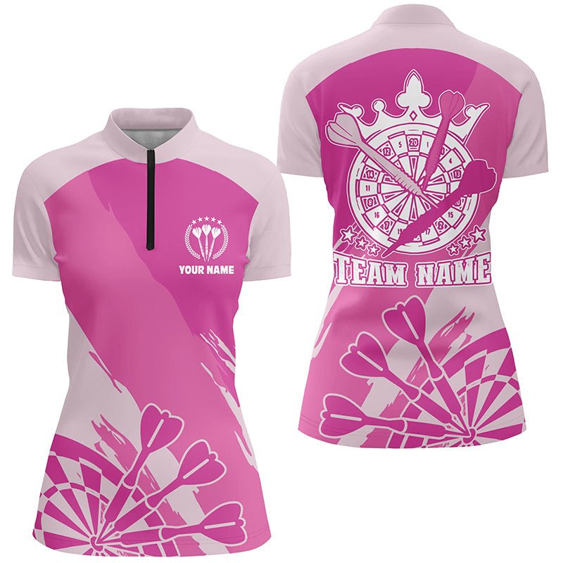 Dames Roze Dart 1/4 Zip Shirt y6174