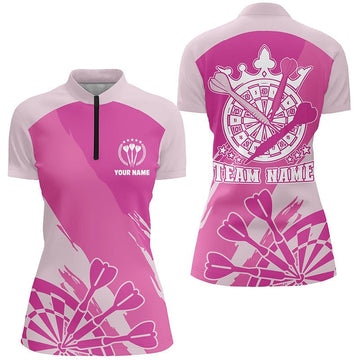 Dames Roze Dart 1/4 Zip Shirt y6174