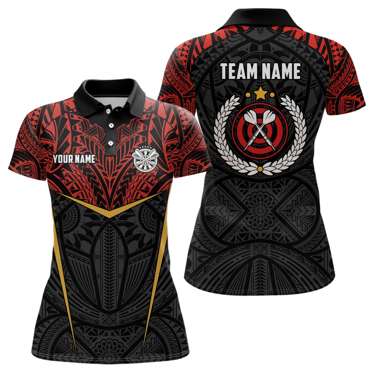 Dames Polo Shirt met Tribale Print in Rood en Geel M808