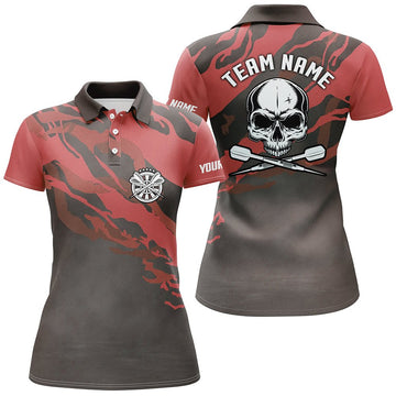 Dames Rode Darts Polo met Skull Motief U783