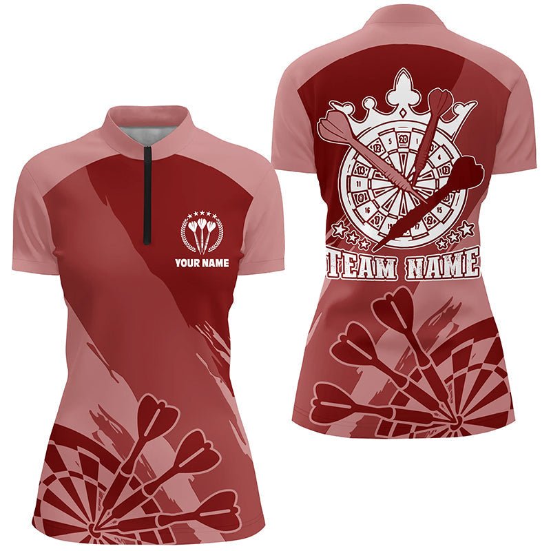 Persoonlijke Dames Koele Rode Dart 1/4 Zip Shirt Q524