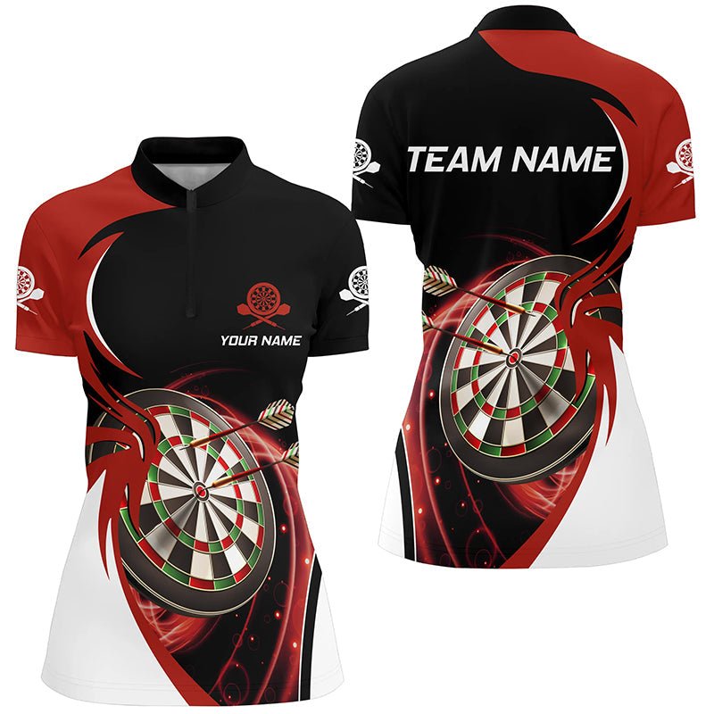 Persoonlijke Dames Rood Zwart Dart 1/4 Zip Shirt Z328
