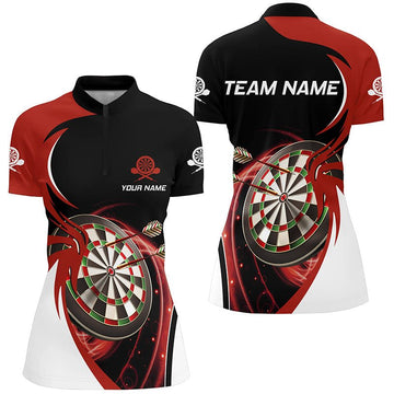 Persoonlijke Dames Rood Zwart Dart 1/4 Zip Shirt Z328