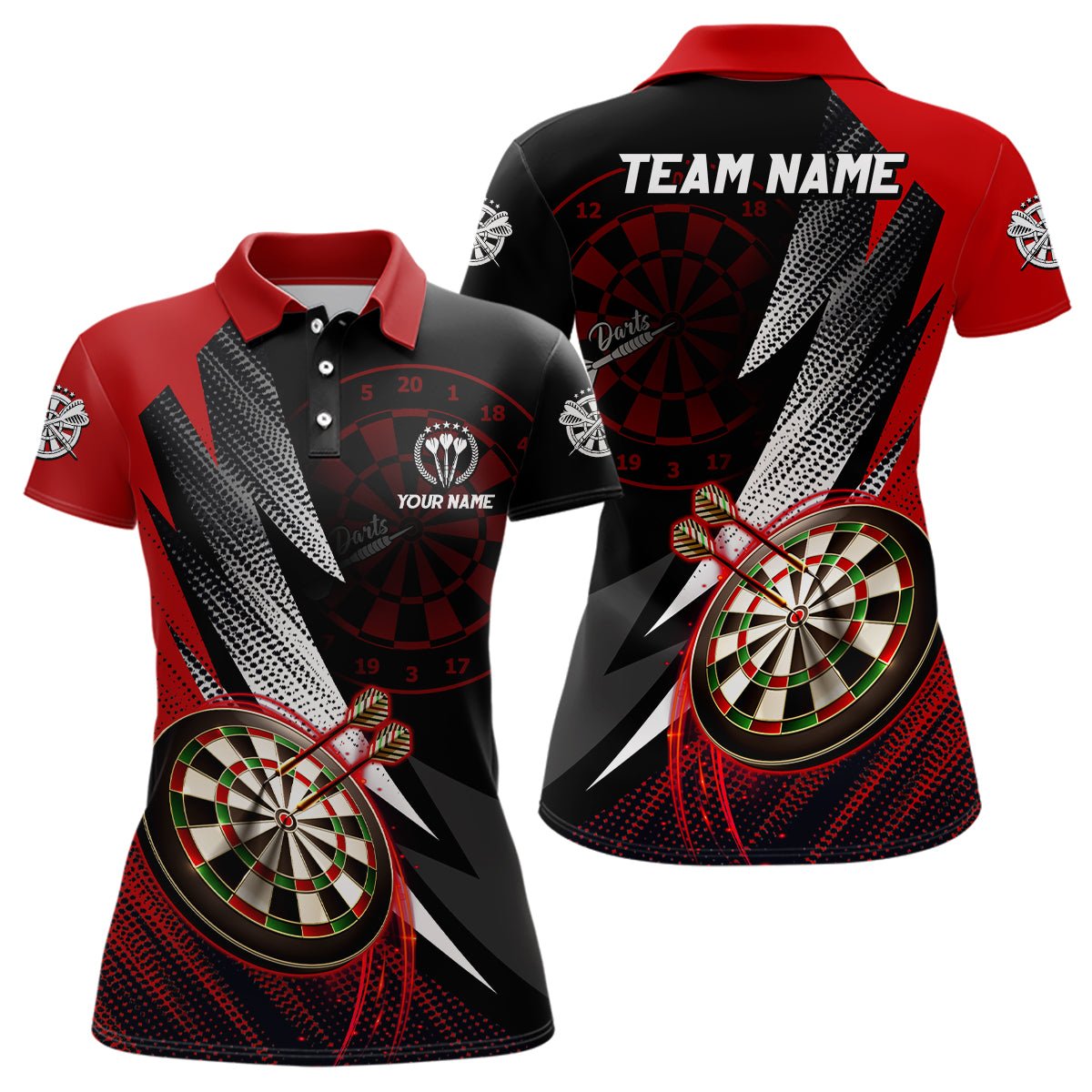 Dames Darts Polo Shirt in Rood en Zwart I176