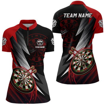 Dames Rood Zwart Darts Quarter-Zip Shirt M933