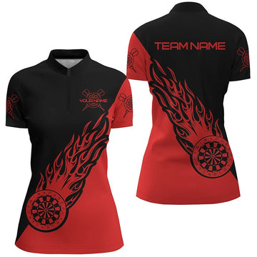 Dames Rood Zwart Vlam Darts 1/4 Zip Trui Z749