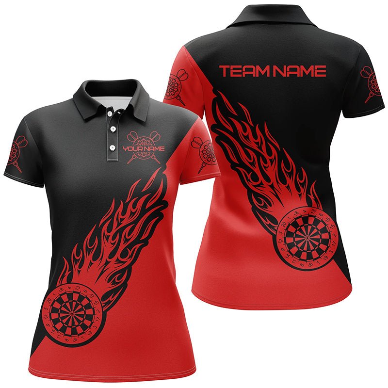 Dames Polo Shirt met Vlammen in Rood en Zwart C249