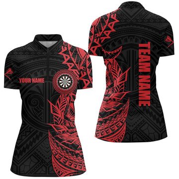 Dames Rood Tribale Darts Shirt met Kwart Rits Y704