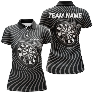 Dames Zwart Grijs Dart Poloshirt met Golfpatroon X633