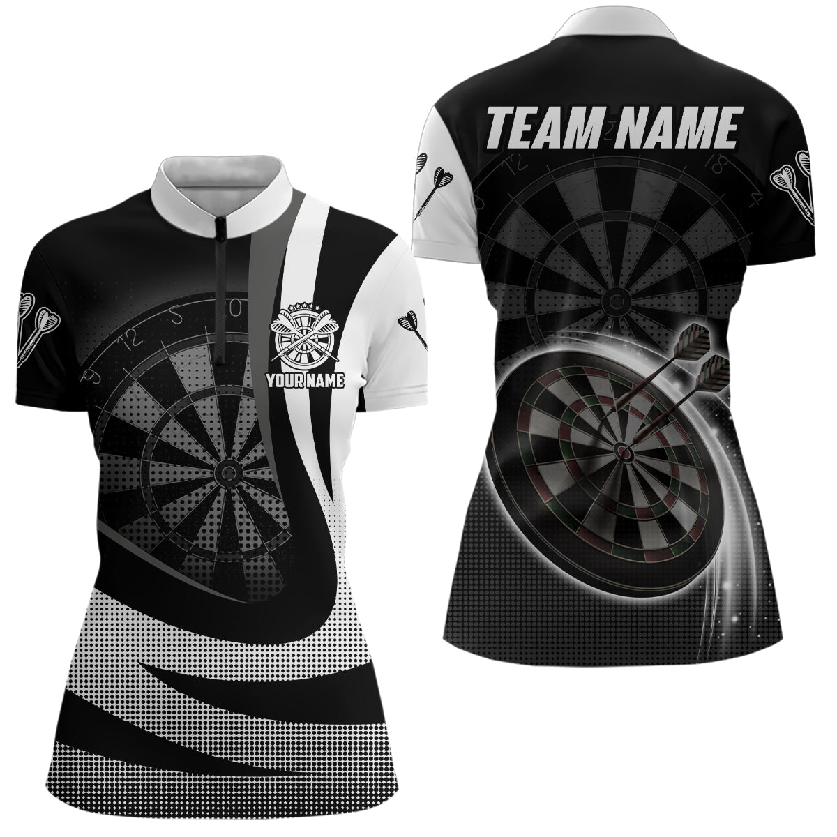 Dames Zwart-Witte Darts 1/4 Zip Trui J609