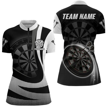 Dames Zwart-Witte Darts 1/4 Zip Trui J609