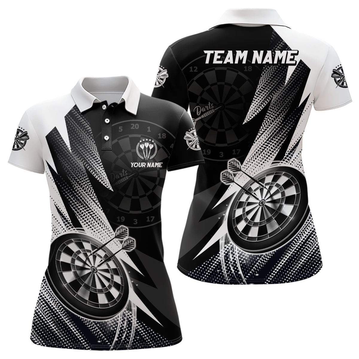 Dames Darts Polo Shirt in Zwart en Wit O5645