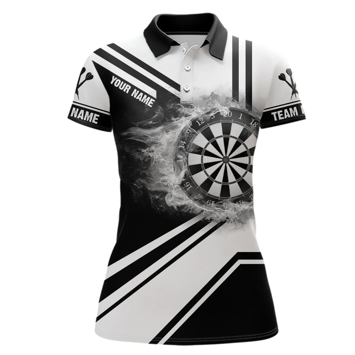 Dartbord Polo Shirt met Vuurvlammen voor Dames - Zwart/Wit H7289