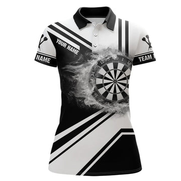 Dartbord Polo Shirt met Vuurvlammen voor Dames - Zwart/Wit H7289
