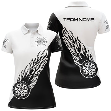 Dames Zwart-Witte Vlam Dart Poloshirt I296