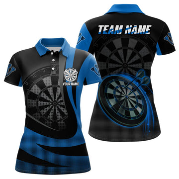 Dames 3D Darts Poloshirt in Zwart en Blauw K306