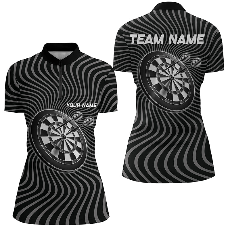 Dames Dartshirt met Kwartrits in Zwart en Grijs V812
