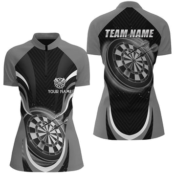 Dames Zwart Grijs Dart Quarter-Zip Trui I615