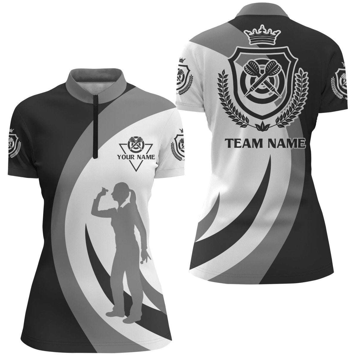 Dames Dartshirt met Kroonembleem in Zwart en Grijs - Z328