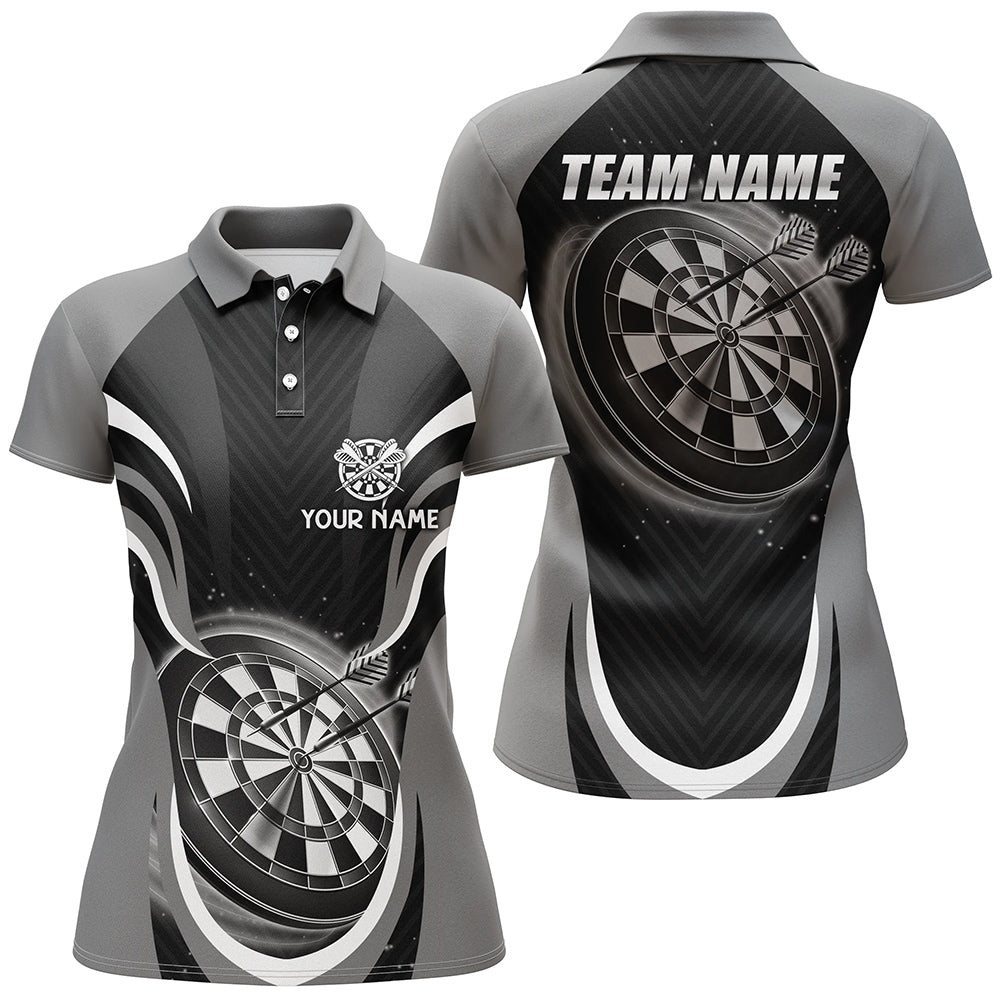 Dames Darts Polo Shirt in Zwart en Grijs X890