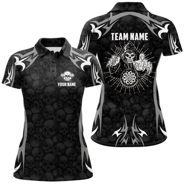 Dames Polo Shirt met Darts en Skull Reaper - Zwart/Grijs T6890