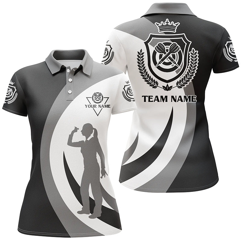 Dames Poloshirt met Kroonembleem in Zwart en Grijs Z962