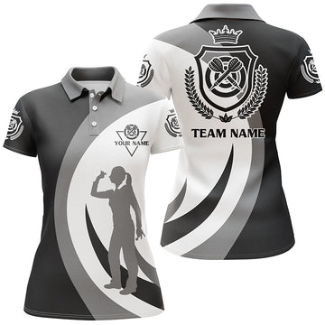 Dames Poloshirt met Kroonembleem in Zwart en Grijs Z962
