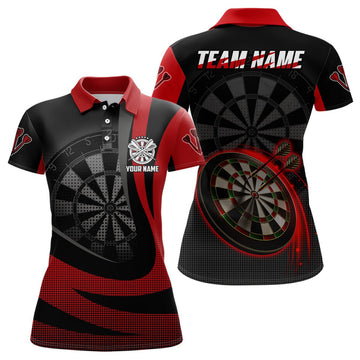 Dames 3D Darts Polo Shirt in Zwart en Rood M297