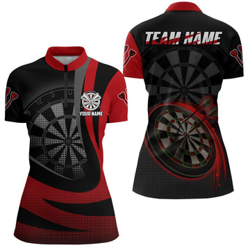Dames 3D Darts Quarter-Zip Shirt in Zwart-Rood G161
