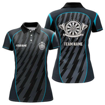 Dames Polo Shirt met Blauwgrijze Bliksemprint LDT0368 Z918