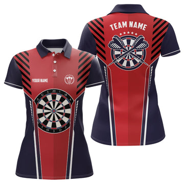 Dames Gepersonaliseerde Darts Polo Shirt in Rood en Marineblauw LDT0489 G520