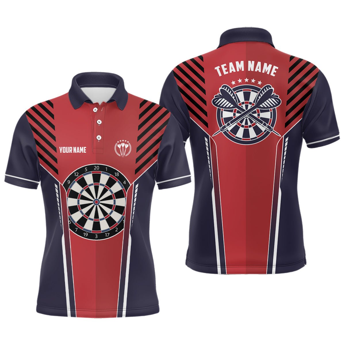 Heren Darts Polo Shirt in Rood en Marineblauw X336