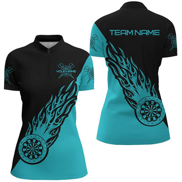 Dames Turquoise Zwart Vlam Darts 1/4 Zip Shirt B413