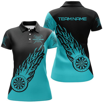 Dames Polo Shirt met Turquoise en Zwarte Vlammen H174