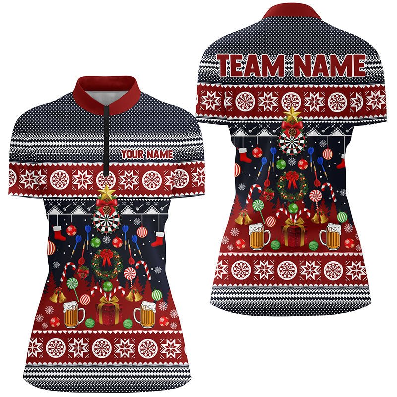 Dames Kerst Darts 1/4 Zip Shirt B726