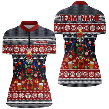 Dames Kerst Darts 1/4 Zip Shirt B726