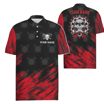 Heren Polo Shirt met Darts en Skull Motief in Rood en Zwart R76