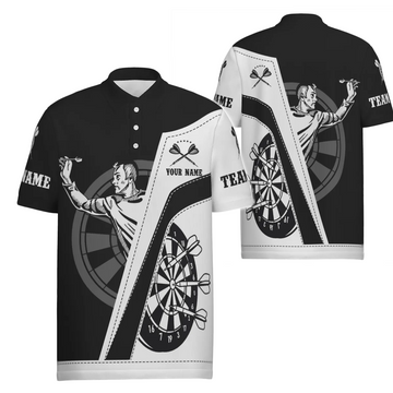 Heren Dart Polo Shirt met Zwart-Wit Print D683