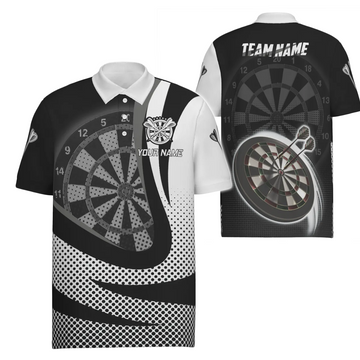 Heren 3D Darts Poloshirt in Zwart en Wit x189