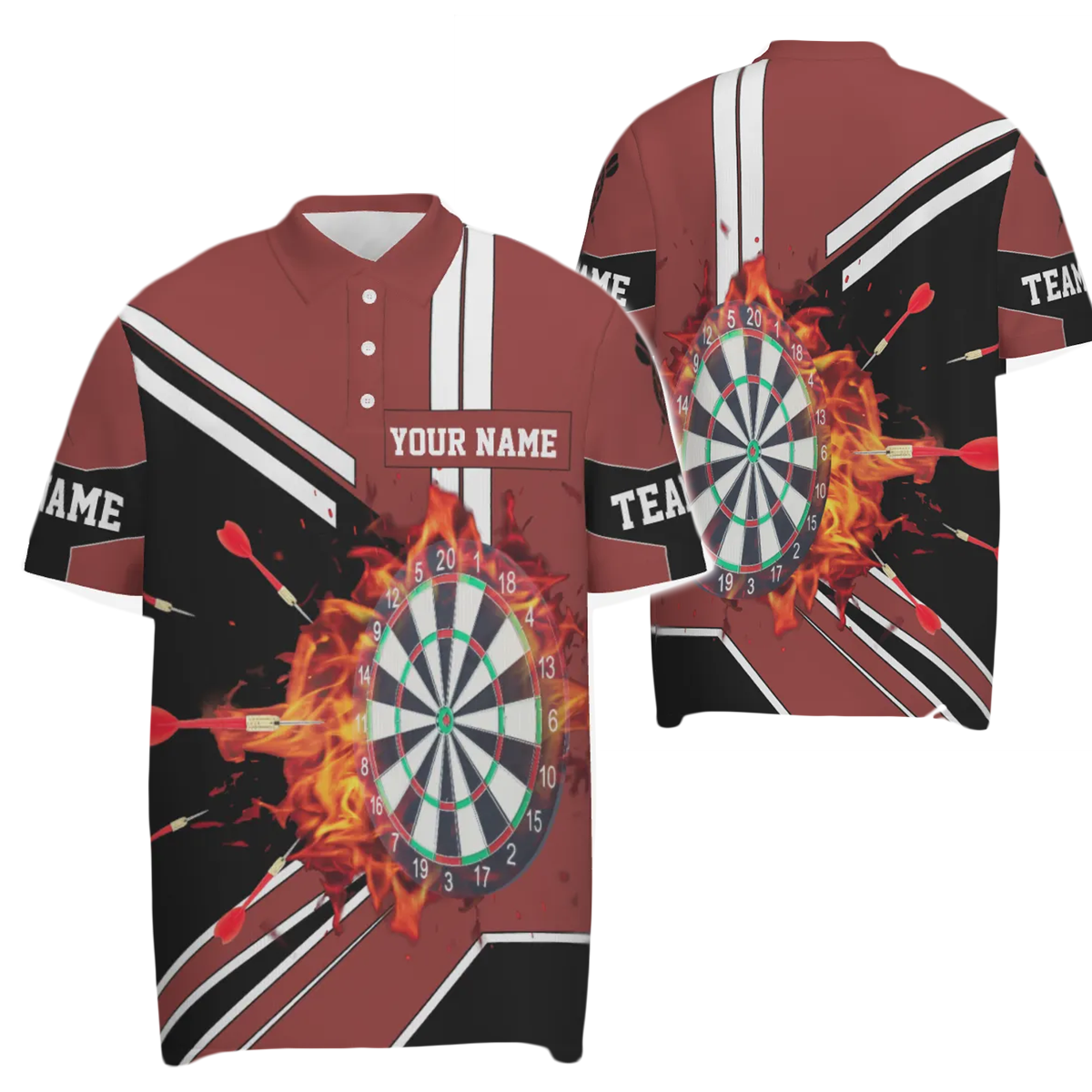 Heren Darts Polo Shirt met Zwarte en Rode Vlammen L246
