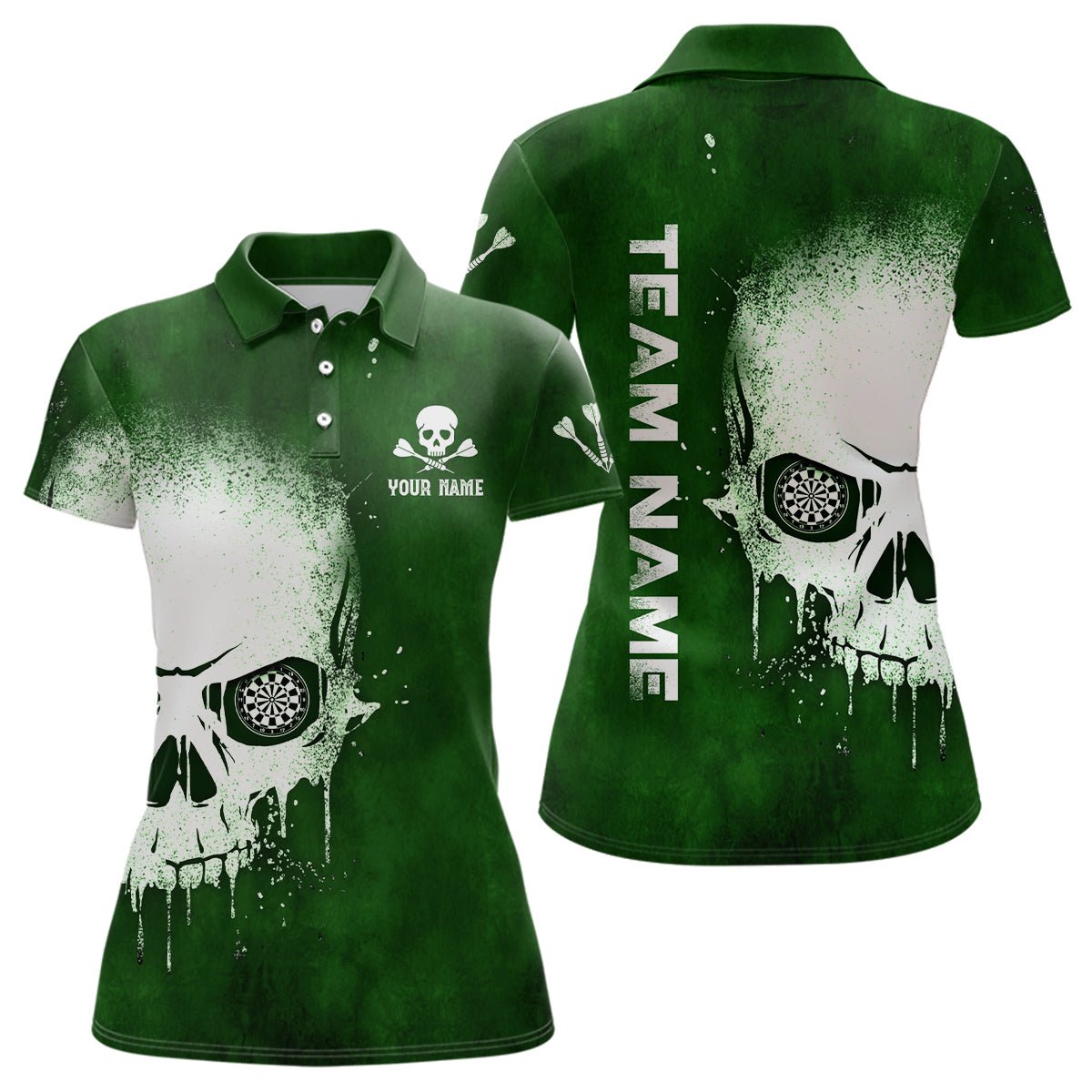 Dames Polo Shirt met Groene Doodskop - L1374